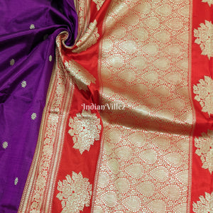 Purple & Red Designer Banarasi Katan Silk Saree