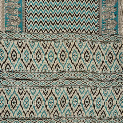 Turquoise Handloom Kalamkari Cotton Saree With Printed Chevron Motifs