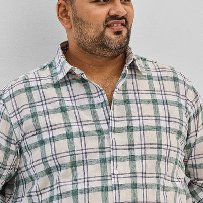 Green Checks Linen Blend Shirt