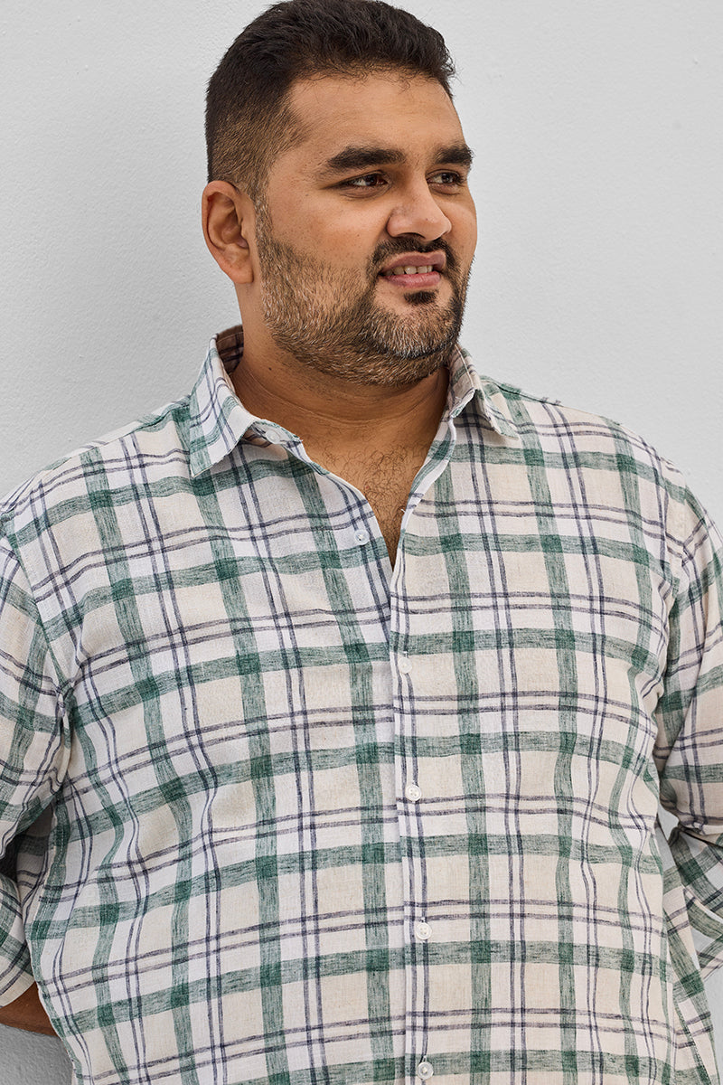 Green Checks Linen Blend Shirt
