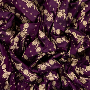 Magenta Handloom Banarasi Silk Saree With Diagonal Floral Vine Motifs