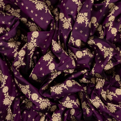 Magenta Handloom Banarasi Silk Saree With Diagonal Floral Vine Motifs