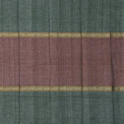 Maroon Handloom Kanchi Cotton Muppagam Saree With Checks & Button Motifs.