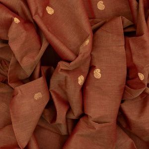 Brown Handloom Kanchi Cotton Saree With Annam & Elephant Buttas