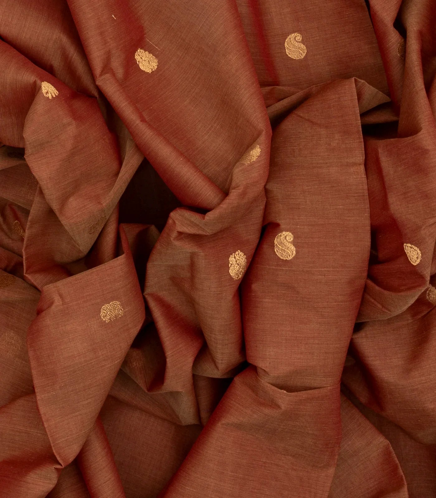 Brown Handloom Kanchi Cotton Saree With Annam & Elephant Buttas