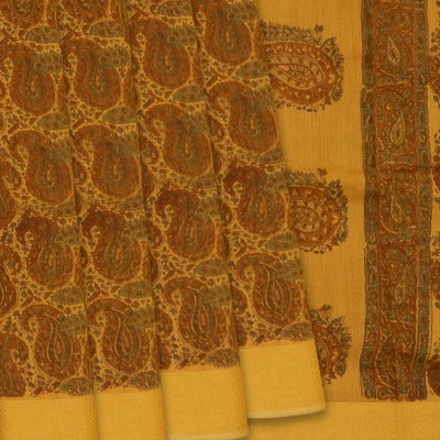 Maroon Handloom Printed Tussar Silk Saree With Paisley Motifs-Maroon