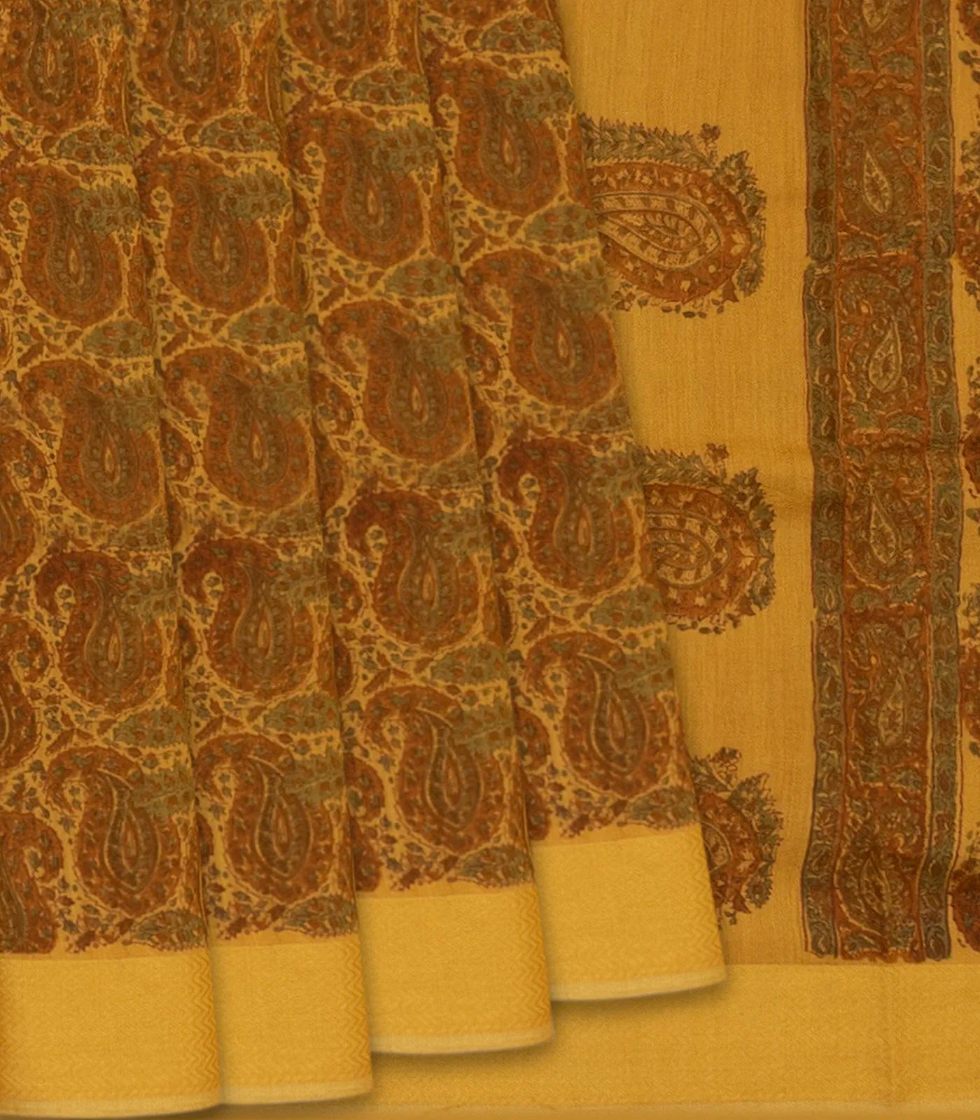 Maroon Handloom Printed Tussar Silk Saree With Paisley Motifs-Maroon