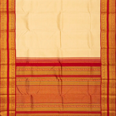 Cream Handloom Kanchipuram Korvai Silk Saree With Crimson Border