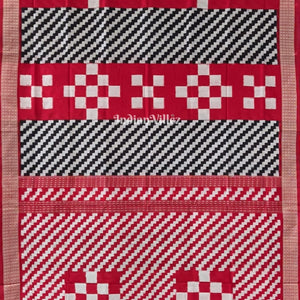 Black Red Odisha Ikat Pasapali Sambalpuri Silk Saree
