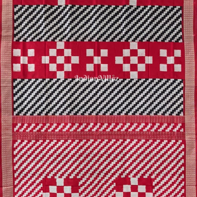 Black Red Odisha Ikat Pasapali Sambalpuri Silk Saree
