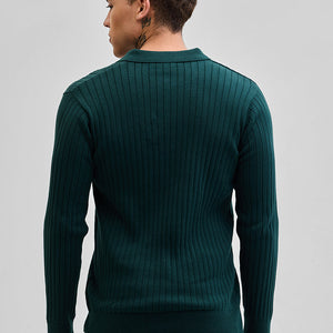 Dark Green Textured Polo T-Shirt