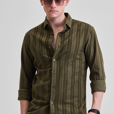 Olive Corduroy Slim Fit Shirt