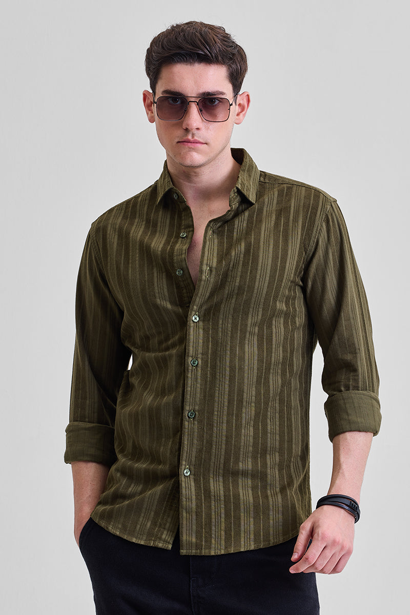 Olive Corduroy Slim Fit Shirt