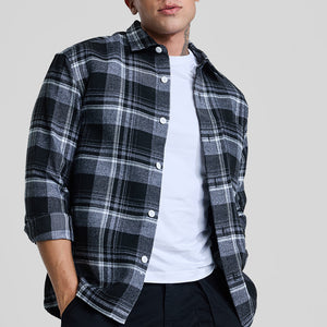 Black Plaid Box Fit Flannel Shirt