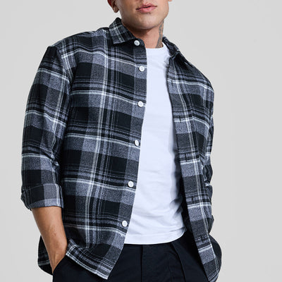 Black Plaid Box Fit Flannel Shirt