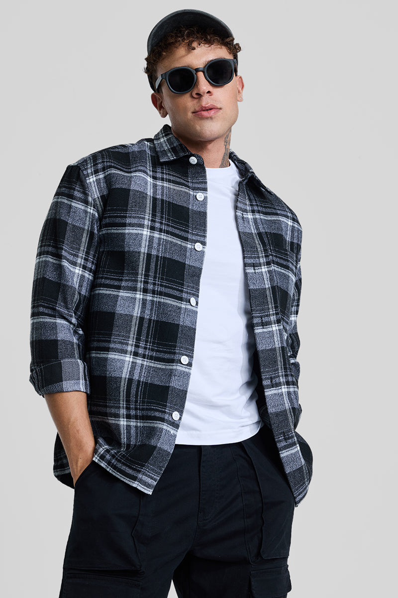 Black Plaid Box Fit Flannel Shirt