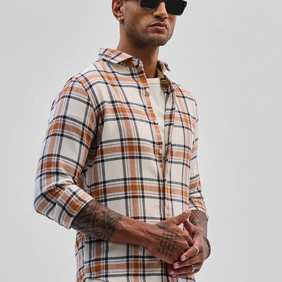 Cream Checks Slim Fit Shirt
