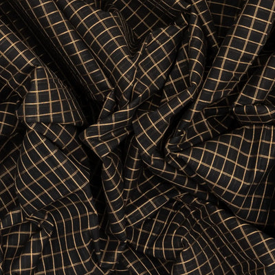 Black Handloom Kanchi Cotton Saree With Checks