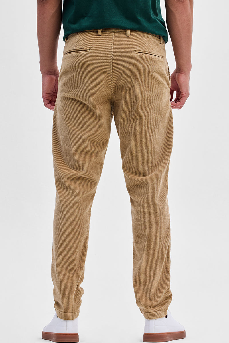 Beige Corduroy Slim Fit Trousers