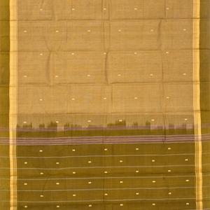 Taupe Handloom Village Cotton Saree With Square Buttas