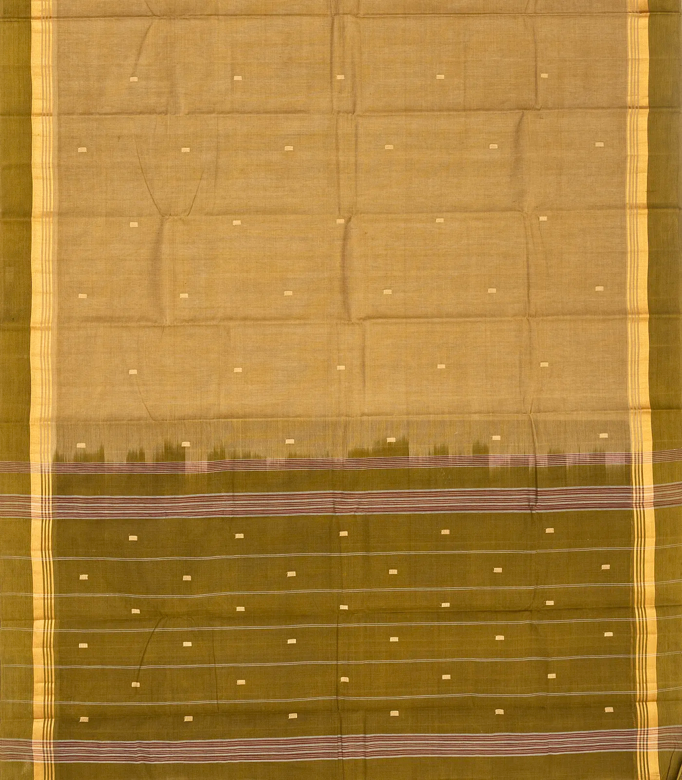 Taupe Handloom Village Cotton Saree With Square Buttas