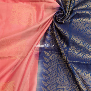 Blue Pink South Handloom Kanjivaram Soft Silk Saree