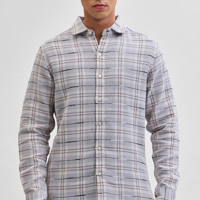Light Grey Slub Textured Checks Shirt