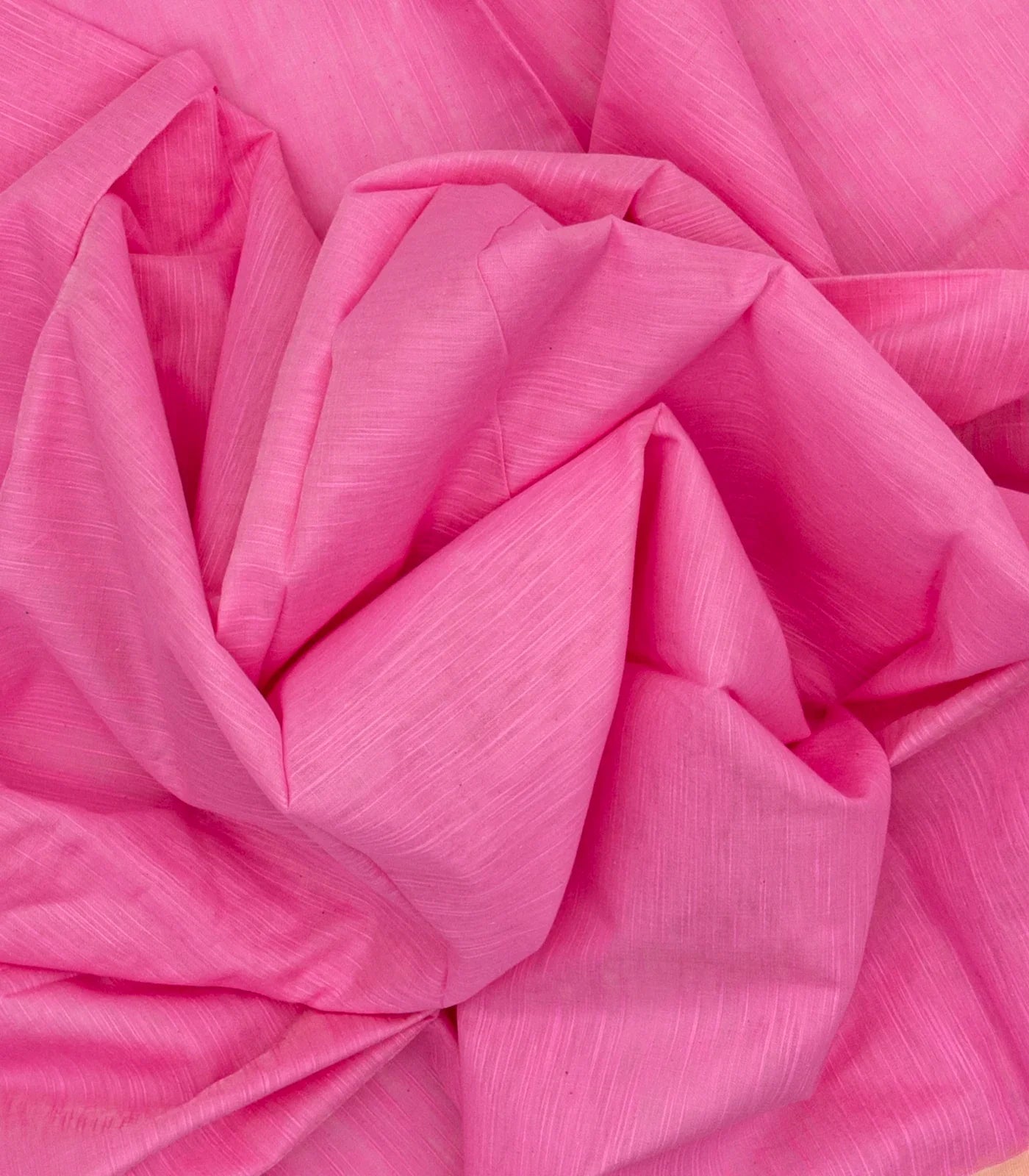 BubbleGum Pink Handloom Plain Bengal Cotton Saree With Printed Blouse