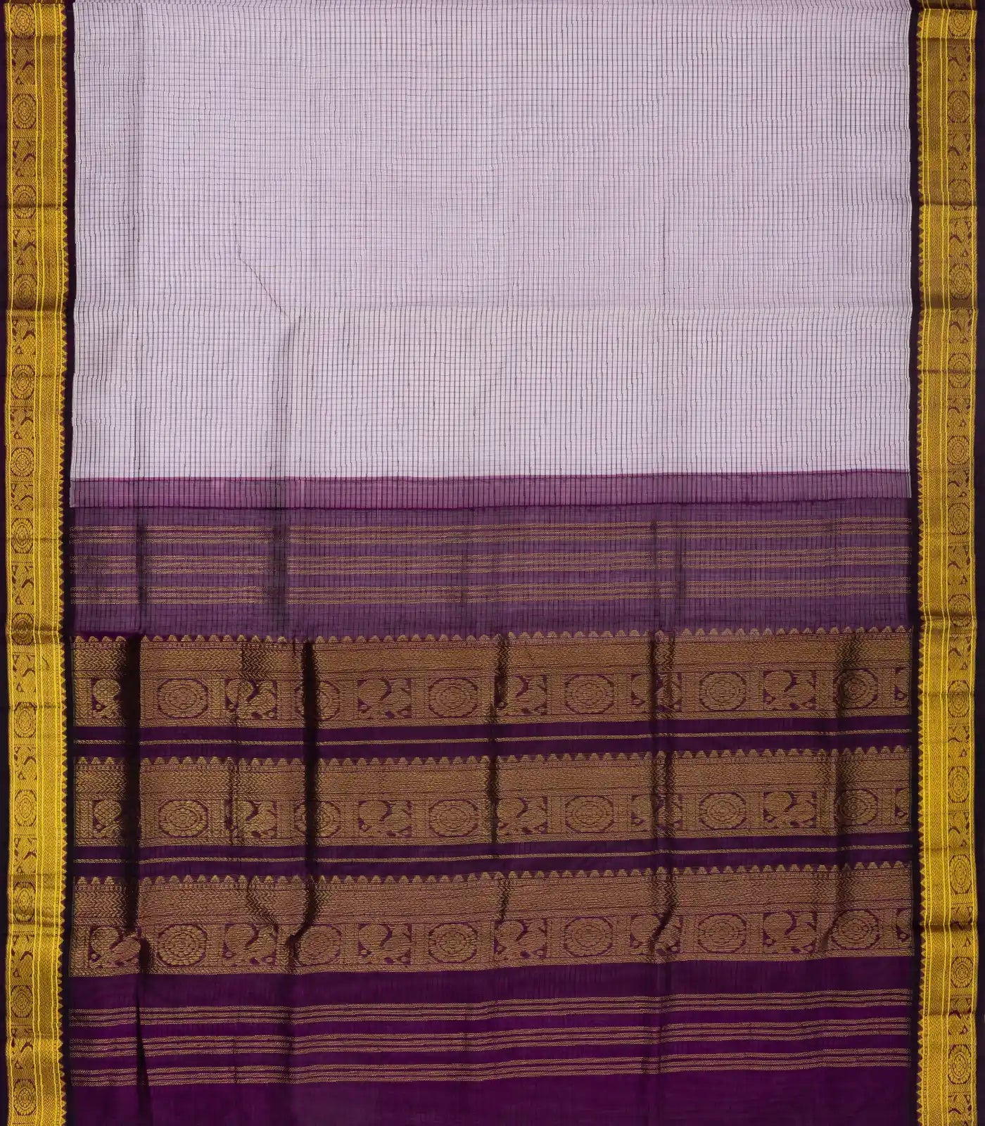 Lavender Handloom Silk Cotton Saree With Checks