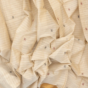 White Handloom Village Cotton Saree With Cross buttas in Red and Black