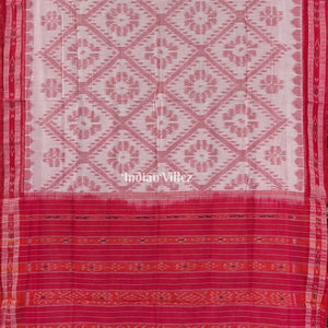 Off White Maroon Maniabandha Odisha Ikat Cotton Saree