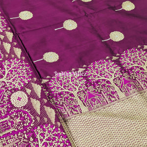 Tyrian Purple Threadwork Banarasi Katan Silk Saree