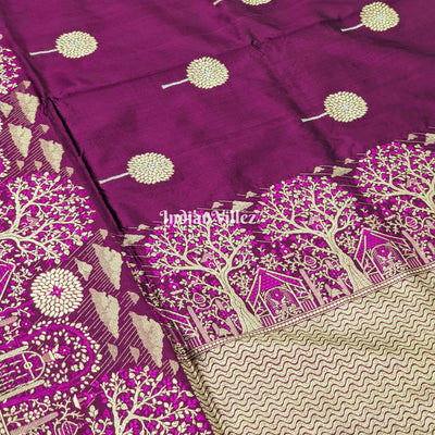 Tyrian Purple Threadwork Banarasi Katan Silk Saree