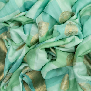 Aquamarine Mysore Crepe Silk Saree With Printed Checks & Buttas