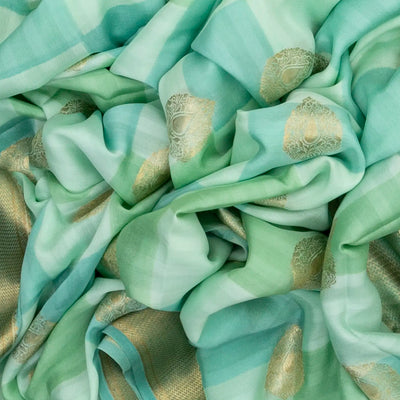 Aquamarine Mysore Crepe Silk Saree With Printed Checks & Buttas