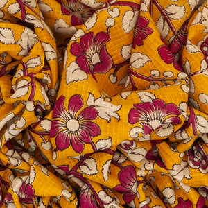 Mango Yellow Woven Kalamkari Kota Cotton Saree With Printed Floral Motifs