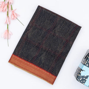 Black Handloom Tussar Silk Saree Printed With Geometric Motifs