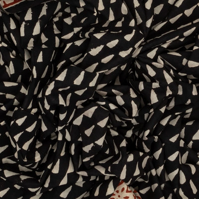 Black Woven Jaipur Cotton Saree With Printed Triangle Motifs