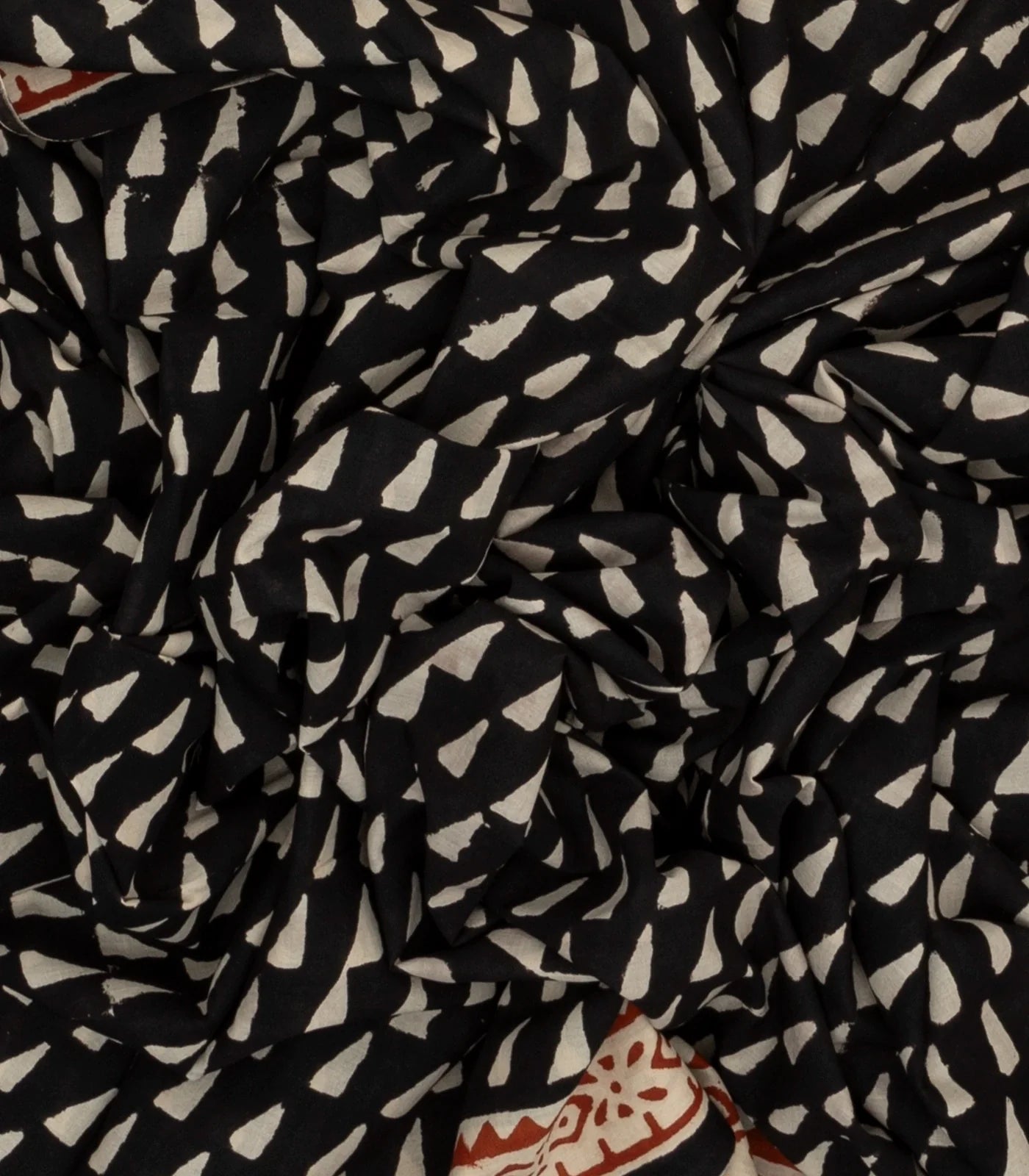 Black Woven Jaipur Cotton Saree With Printed Triangle Motifs