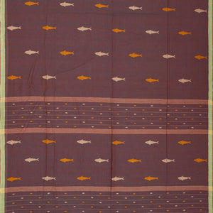 Lilac Handloom Bengal Cotton Saree With Fish Buttas