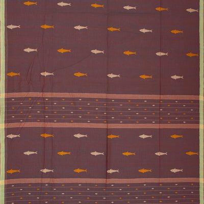 Lilac Handloom Bengal Cotton Saree With Fish Buttas