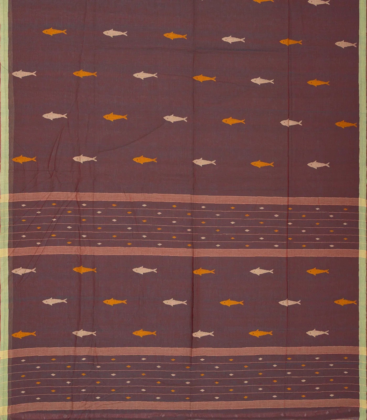 Lilac Handloom Bengal Cotton Saree With Fish Buttas
