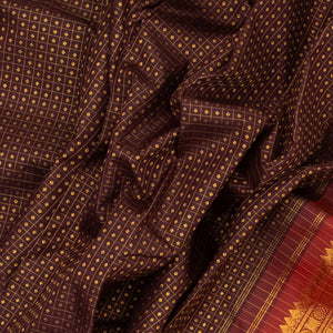Maroon Handloom Kanchipuram Silk Saree With Checks & Diamond Motifs