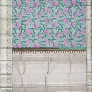 Green Handloom Kanchipuram Silk Saree With Floral Motifs