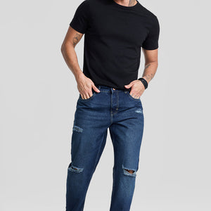 Navy Distressed Baggy Fit Jeans
