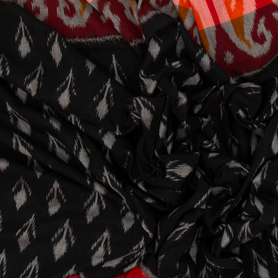 Black Handloom Orissa Cotton Saree With Tie & Dye Motifs