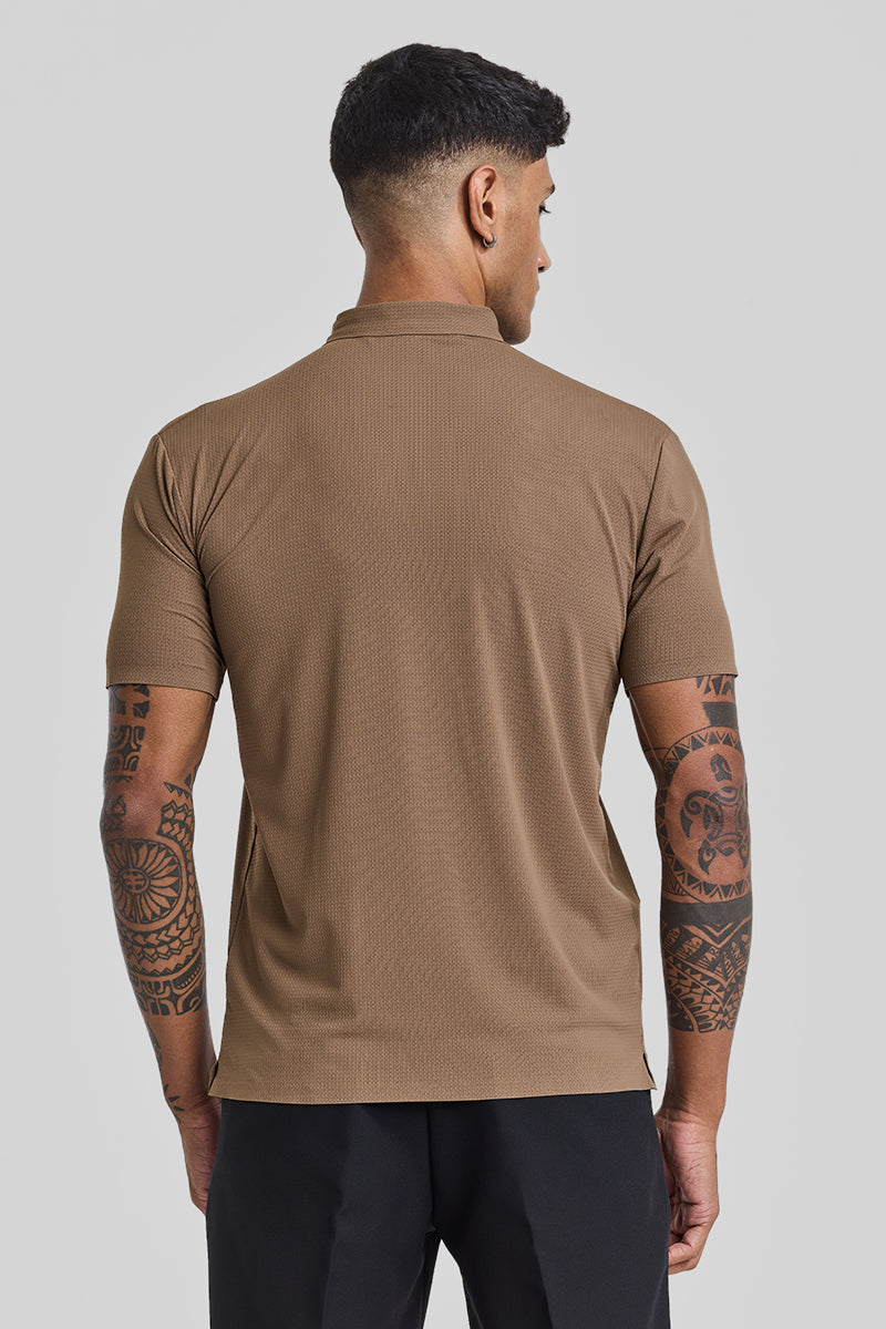 Light Brown Textured Polo T-Shirt