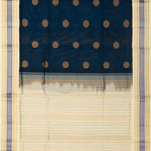 Midnight Blue Handloom Silk Cotton Saree With White Border