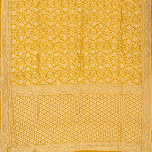 Mustard Handwoven Banarasi Georgette Silk Saree With Floral Motifs