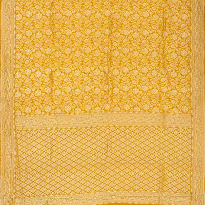 Mustard Handwoven Banarasi Georgette Silk Saree With Floral Motifs